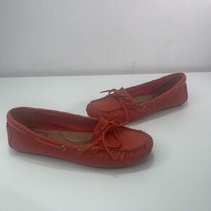 Lucky Brand Blue Jeans America Women 7.5M Orange Leather Moccasin Loafers Boho